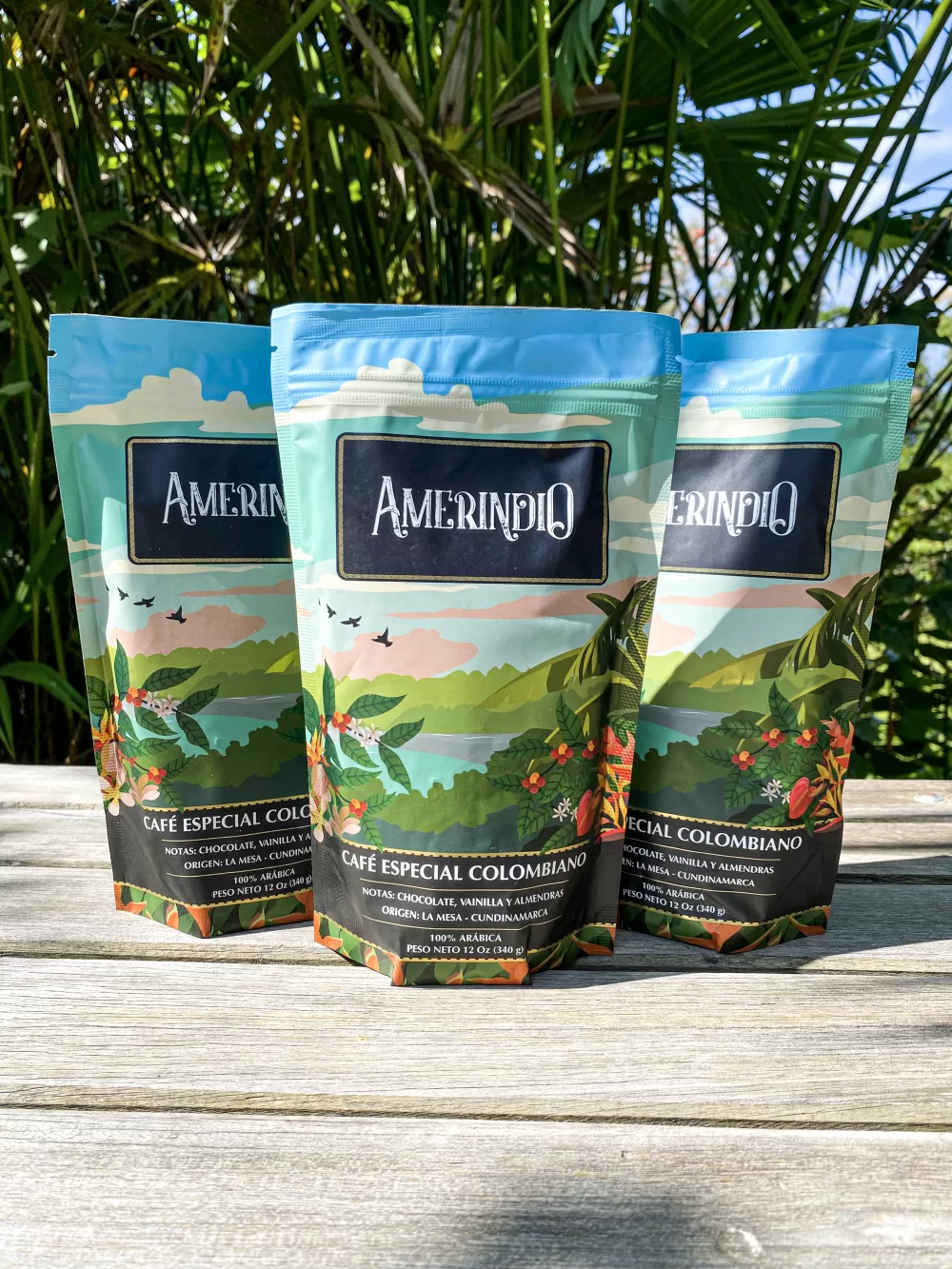 Package of 3 Fresh Colombian Roasted Coffee Bags, Ground Presentation.